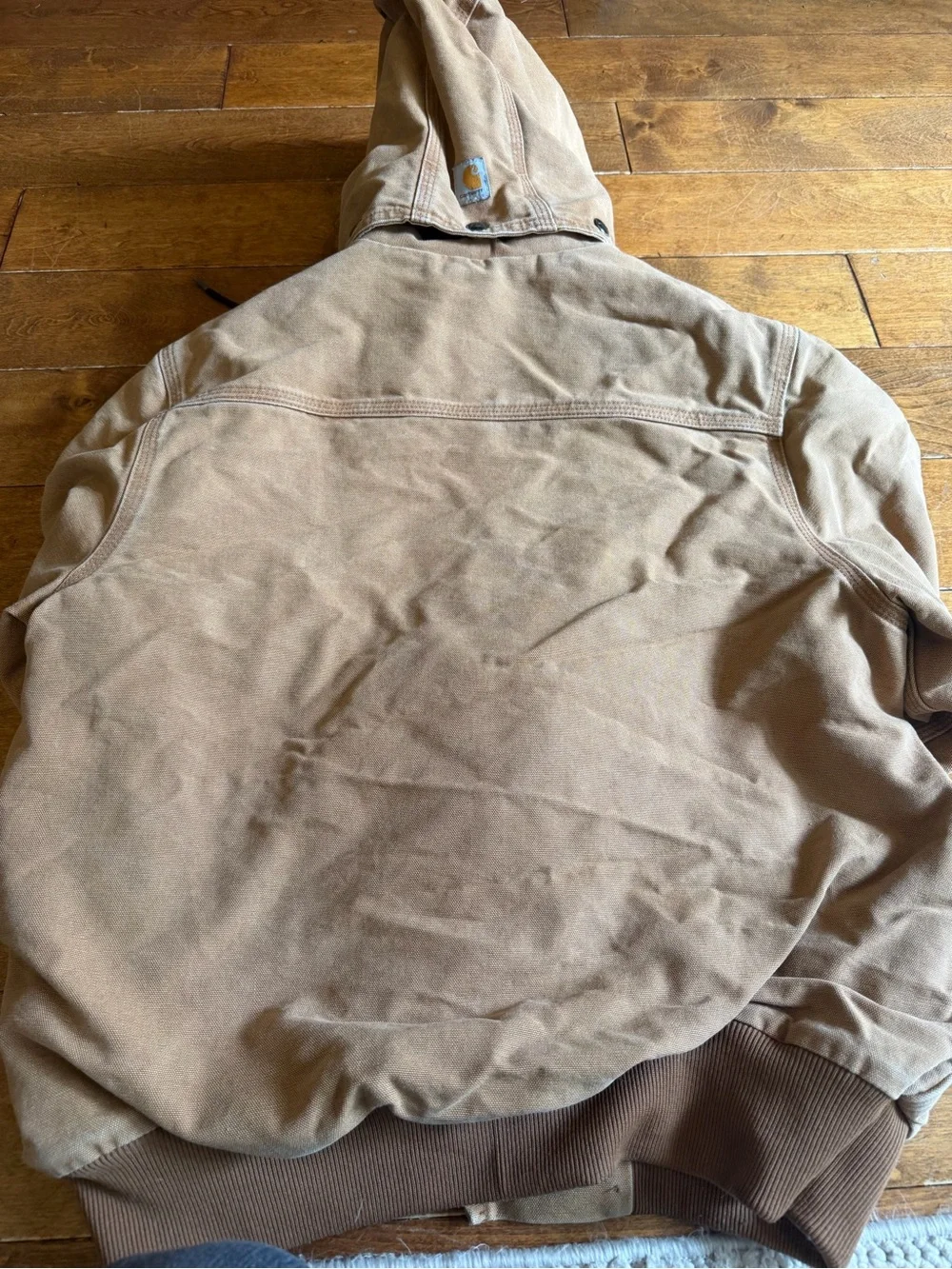 Youth Vintage Carhartt Tan Hooded Zip-Front Duck Jacket Hood Large 12/14